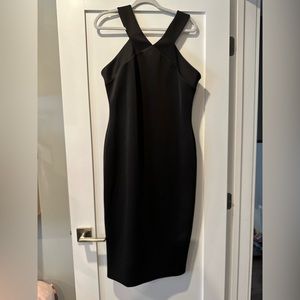 TED BAKER LONDON SLEEVELESS EXPOSED GOLD BACK ZIPPER DRESS SIZE 5 SOLID BLACK